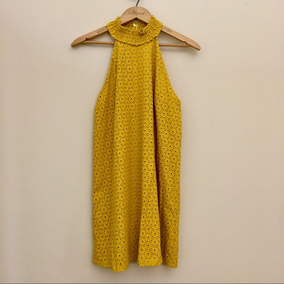NWT ZARA Openwork Embroidery Eyelet Yellow Mini Shift Dress Women’s Small - Picture 5 of 12